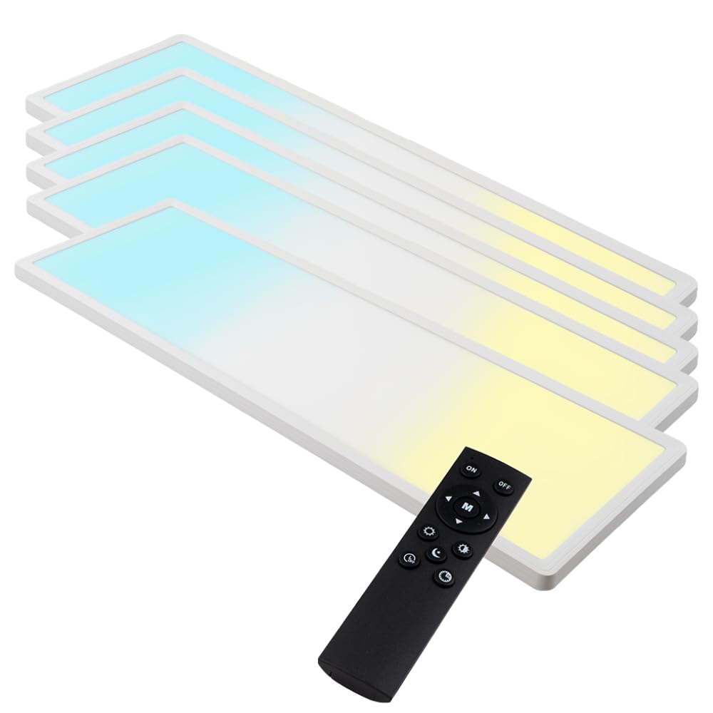 LUXULA 5er Pack LED Panel 58x20 cm Weiß, 24W 2200lm, IP44 Feuchtraum, LED Deckenleuchte dimmbar mit Fernbedienung, Deckenpanel dimmbar, Deckenleuchte flach rechteckig, Deckenlampe Badezimmer