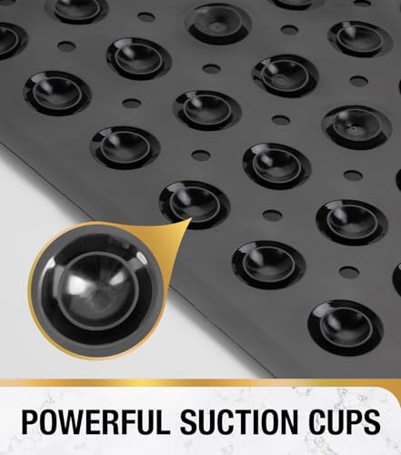 Image of HITSLAM Shower Bathtub Mat Non Slip, 24 inchx 24 inch Bath Mat for Tub, Soft PVC Shower Mats for Inside Shower with Suction Cups and Center Drain Hole, Machine Washable Bathroom Floor Mat, Black
