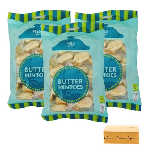 M&S Butter Mintoes 225g, 3 Pack, Classic Buttery Mints Traditional Hard Boiled Sweets, In Premier Life Store Box
