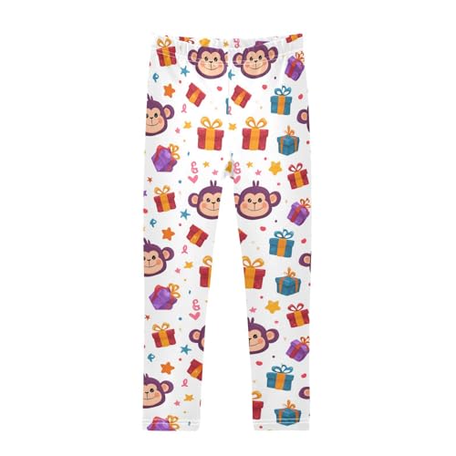 Vdsrup Girls Leggings Cute Cartoon Monkey Kids Length Leggings Pants Athletic Yoga Pants White Toddler Tights Trousers 4T