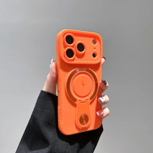 Coque iPhone 13 Pro Max Souple Charge sans Fil avec Béquille Orange