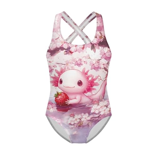Image of WELLFLYHOM Girls' One Piece Swimsuit for Age 5-14 Cross Back Full Coverage Swimwear Sleeveless Bathing Suits