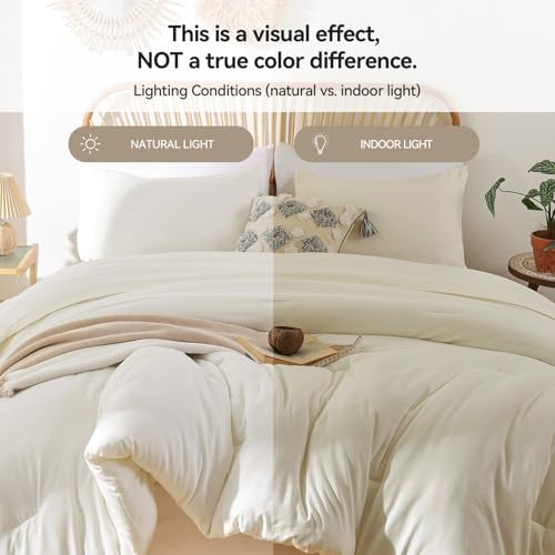 Image of ROSGONIA Oversized King Comforter Ivory, 3pcs(1 Boho Comforter & 2 Pillowcases) Soft Lightweight Oversized King Size Comforter Sets All Season Bedding