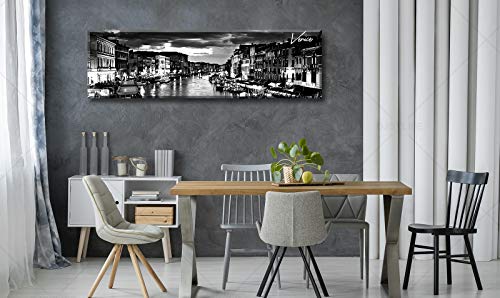 Image of DJSYLIFE Venice Skyline Wall Art Black and White Italy Cityscape Canvas Print Painting Buildings Grand Canal Landscape Pictures Modern Artwork for Man Room Office Living Room Decoration 13.8 inchx47.3 inch