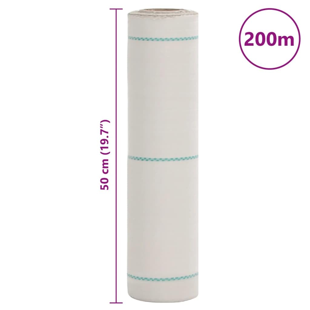 Weiße Membran zur Unkrautbekämpfung 0,5 x 200 m aus Polypropylen, Unkrautvlies, Unkrautvlies für den Garten, wasserdurchlässiges Gewebe, Stabilisierung mit U-V-Strahlen, Barriere gegen Kräuter