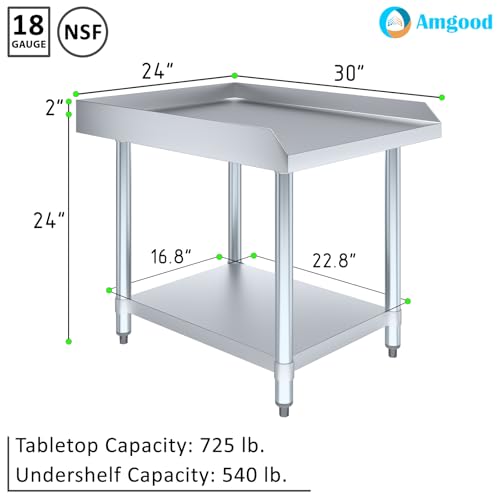 Image of AmGood Stainless Steel Equipment Stand - Heavy Duty, Commercial Grade, with Undershelf, NSF Certified (30 inch Width x 24 inch Length)