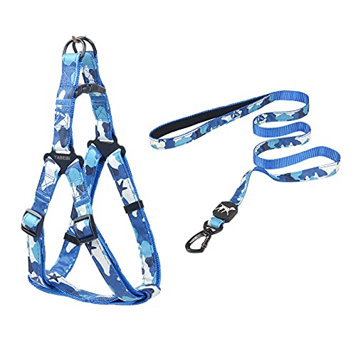 YABEIBI Dog Harness Leash Set, Adjustable Heavy Duty No Pull Halter Harnesses for Large Dogs, Comfortable Control for Dog Walking Running Training (Blue, 22-32" Chest Girth)
