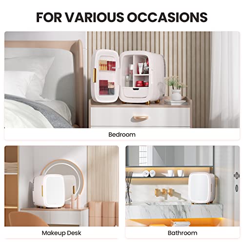 Eenour 12L Skincare Fridge With Drawer & Led Mirror, Beauty Mini Refrigerator Eco & Quiet For Bedroom, Portable Compact Makeup Fridge Skin Care Cosmetics Chill, Perfect For Girls & Woman - White Pink #TOP6