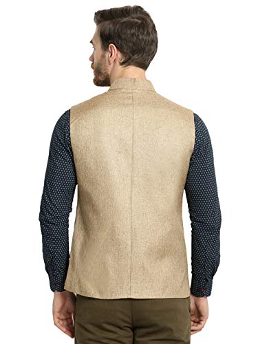 Image of Vastraa Fusion Men's Solid Nehru Jacket (VS0465-46 Mustard 3XL)