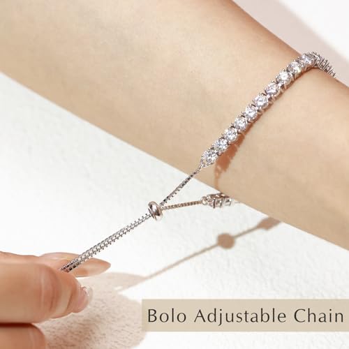FANCIME Birthstone Bracelet Jewelry for Women Sterling Silver Tennis Bracelet Classic Bolo Adjustable Chain Fine Jewelry Anniversary Birthday Gifts for Women Mom Wife Her - Image 5