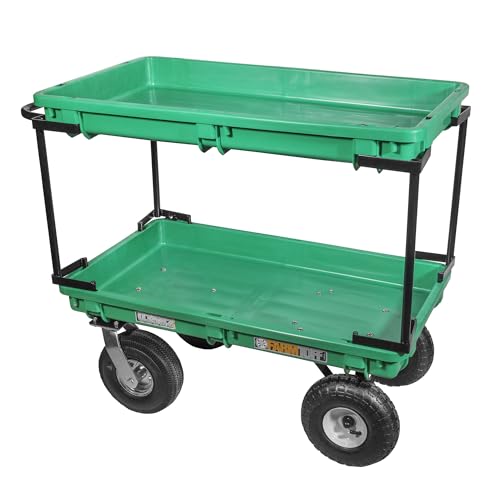 FARM-TUFF Double-Tier Plastic Garden Wagon, 37' x 20' - Heavy-Duty Poly Utility Cart with Pneumatic Tires, 300lb Capacity & Powder-Coated Frame for Gardening, Landscaping & Greenhouses