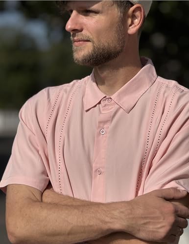 Image of COOFANDY Mens Cuban Guayabera Shirt Short Sleeve Button Down Shirts Summer Beach Vacation Shirts