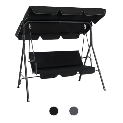 VINGLI Heavy Duty 550 LBS Upgraded 2 Person Outdoor Porch Swing with Stand, Adjustable Canopy Swing with Cushions & Steel Frame for Yard, Pool, Lawn, Indoors (Black)