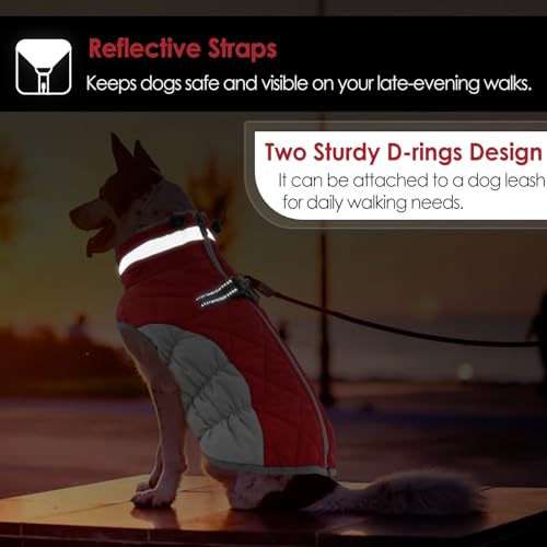 Image of AOFITEE Dog Coat, Warm Dog Jacket, Reflective Winter Coats for Medium Dogs, Turtleneck Dogs Winter Jacket with Harness Built in, Waterproof Windproof Pet Fleece Vest Puffer Jacket, Christmas Red M