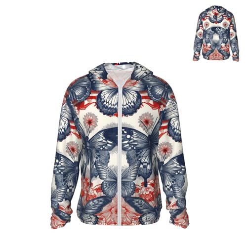 Men's UPF 50+ Sun Protection Hoodie Long Sleeve Fishing Shirts Quick Dry Blue Butterfly Poster Sun Shirt Jacket