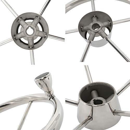 Yaegarden Stainless Steel Boat Steering Wheel, 5 Spoke Marine Steering Wheel, 11\" Dia, Destroyer Style Marine Wheel with M Size Knob & Black Cap(9108SF1)