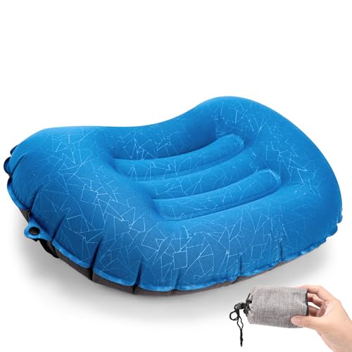 Travesseiro Inflavel, Travesseiro Inflável Ultraleve para Viagem de Acampamento, Design Ergonómico e Confortável, Adapta-se Perfeitamente ao Pescoço