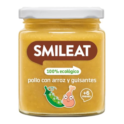 Smileat Tarrito Infantil de Pollo con Arroz, 6+ Meses, 220 g | Con verduras y AOVE, sin gluten, leche ni huevo; textura suave para tomar directamente o calentado