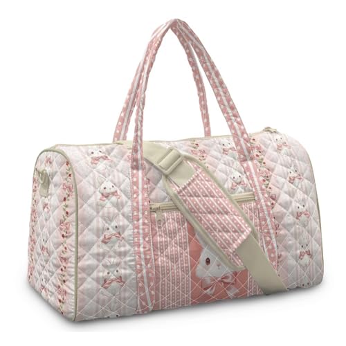 Gogavesne Cute Rabbit Duffel Bags for Women Lightweight Travel Bag with Adjustable Strap Trendy Gym Bag for Women Airplanes Large Capacity Personal Item Bag