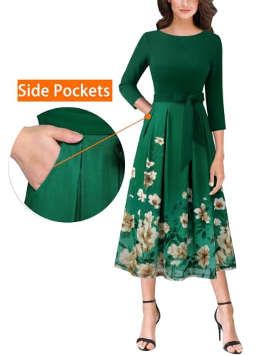 Image of VFSHOW Womens Work Business Casual Church Pockets Belted A-Line Midi Dress