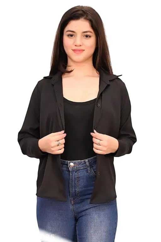 Image of Solid Black Full Sleeves Casual Shirt for Women's