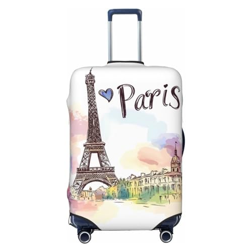 Watercolor Eiffel Tower Travel Luggage Cover Elastic Suitcase Covers Washable Anti Scratch Luggage Dust Covers Protector, Fits 29-32 inch Luggage, XL