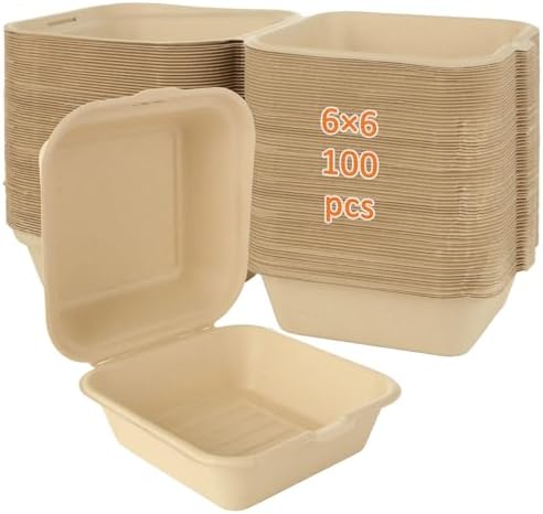 MUXHEL 100Pcs 6x6 Clamshell To Go Food Containers Disposable, Clamshell Take Out Containers with Lid, Clamshell Meal Prep Containers for Dessert, Salads, Pasta, Sandwiches