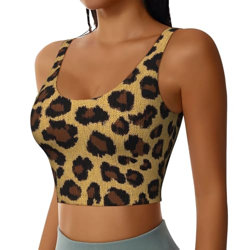 OXJOIIS Women Girls Comfortable U-Shaped Back Yoga Bra Elastic for Leopard Cheetah Print Sweat Vest with Bralette Pads Control Shapewear Sportswear for Fitness Sports
