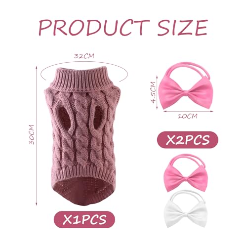 1 Haustierpullover, 2 Haustierfliegen, Warmer Wintermantel für Haustiere, Pullover, Rollkragenpullover, geeignet für Katzen und Hunde (M, rosa)