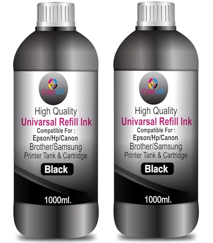 Image of CANOFF Compatible Refill for 001, 003, 008, 005, T664 (UV) Black Ink Pack of 2 (and Other Models That Support Epsson Ink Tank Systems) (1000ml) (Epsson Printer Refill Ink, Black 2 Bottle)