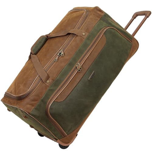 Rocklands® Lightweight Suede Wheeled Holdall Trolley Suitcase Medium Duffle Travel Bag with Telescopic Handle (Medium - 28" (H72xW37xD36 cm), Green)