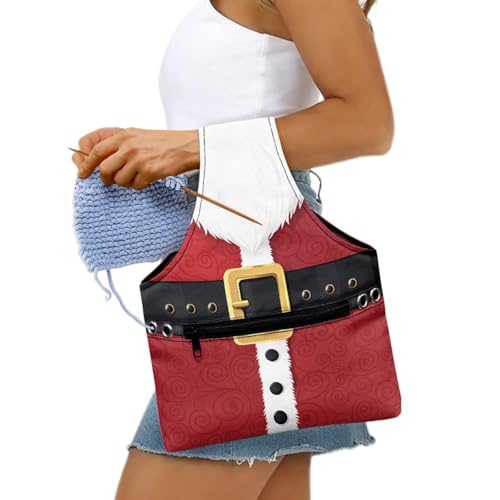 Image of KUIFORTI Christmas Santa Claus Knitting Yarn Bag Holiday Yarn Bags for Crocheting on The Go Crochet Storage for Women Girls at Home Travel Lightweight