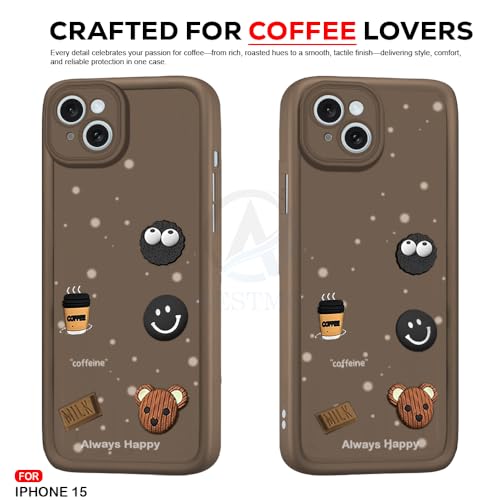 Image of AESTMO Back Case Cover for iPhone 15 Back Cover | Cute Fun Cartoon 3D Ball | Coffee Silicone Case | Full Body Protection | Camera Protection Back Cover for iPhone 15 (Brown)