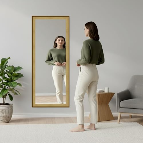 Image of Creative Arts n Frames 21 x 51 inch Full Length Dressing Chevel Long Fiber Wood Rectangular Framed HD Mirror Home Wall Living Room Decor Items (Smokey Oak with Gold Trim)
