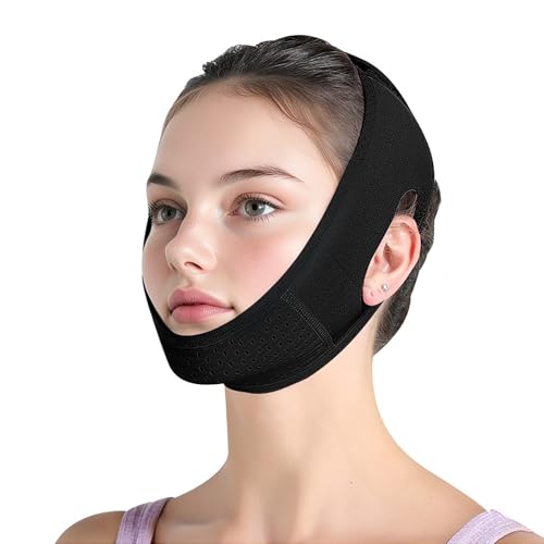 V Line Lifting Mask,Reductor de Barbilla Doble Reutilizable, Vendaje Cinturón de Estiramiento Facial, Correa Adelgazante Facial, Banda de Ajuste de Cara de Barbilla en Forma de V?Negro?