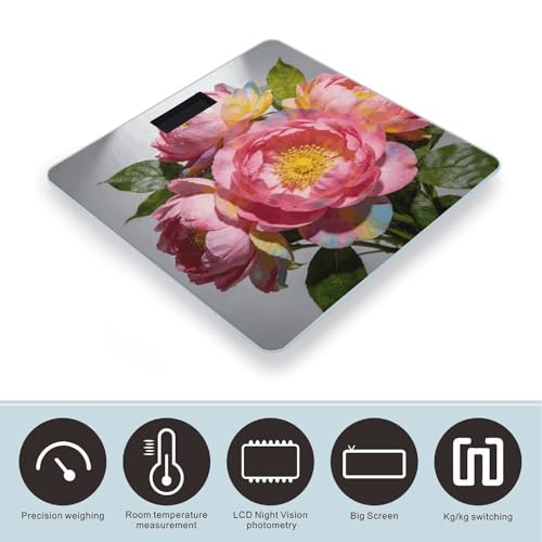 Báscula digital de baño color rosa con flores, hasta 180 kg miniatura 3