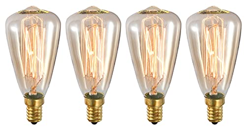 E14 25W Vintage Edison Light Bulb St48 Squirrel Cage Filament Bulb Dimmable Tear Drop Antique Light E14 Candelabra Incandescent Light Bulb For Home Light Decorative, 2300K Amber Warm, Ac120V, 4 Pack #TOP13