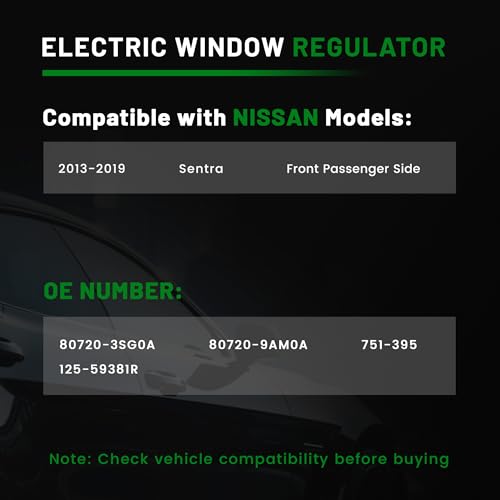 Image of Power Window Regulator with Motor Compatible with Nissan Sentra 2013-2019 Front Passenger Side,Replace # 80720-3SG0A,80720-9AM0A,751-395