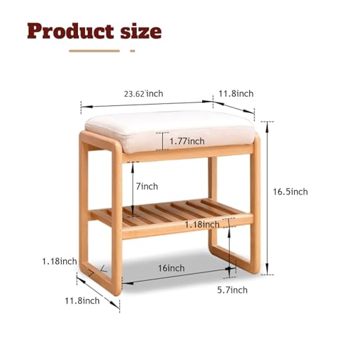 image for Vadisun Shoe Bench with Cushion, Solid Wood Shoe Bench Fully Assembled