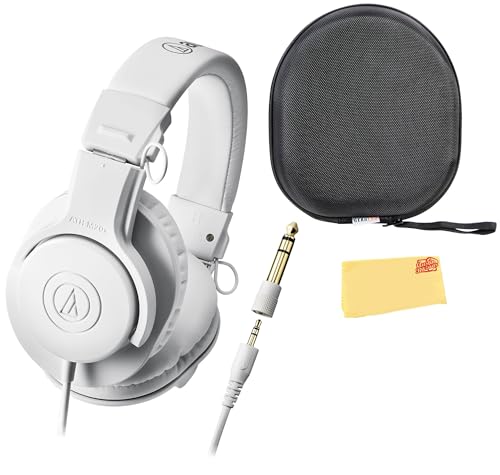 Image of Audio-Technica ATH-M20xWH Professional Monitor Headphones - White Bundle with Case and Austin Bazaar Polishing Cloth