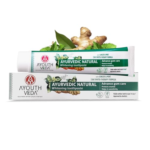 Ayouthveda Pasta dentífrica blanqueadora – Natural, Cuidado de las encías y eliminación de manchas, vegana, 100 g
