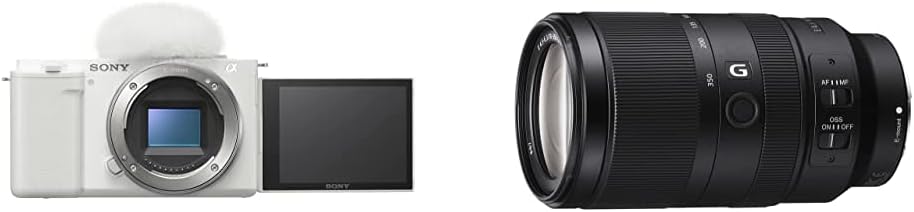 Sony Alpha ZV-E10 - APS-C Interchangeable Lens Mirrorless Vlog Camera - White + Sony Alpha 70-350mm F4.5-6.3 G OSS Super-Telephoto APS-C Lens