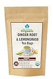 Organic Ginger Root and Lemongrass Tea Bags - Zesty Superfood Herbal Drink - Caffeine Free - 40 Natural Corn Fiber Sachets