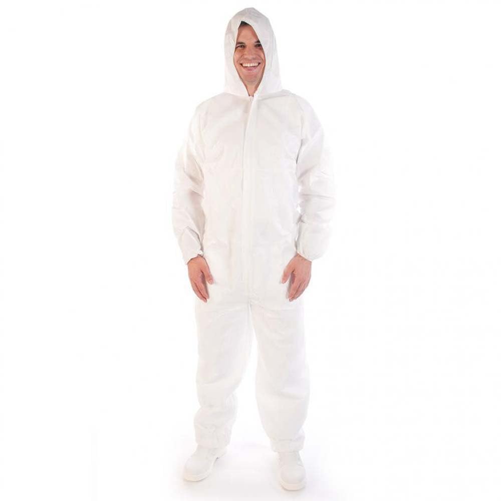 Franz Mensch 50 Stück Hygostar Overalls Typ 5B+6B | Microporous, weiß, XL, Karton, Einweg Overall, Chemikalienschutzanzug, Reinigungsanzug