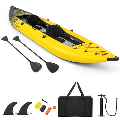 GYMAX Aufblasbares Kajak für 2 Personen, aufblasbares Kajak Boot mit...