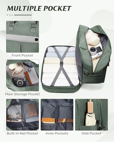 Image of Travel Duffle Bags for Women Men Expandable Personal Item Travel Bag Expandable Weekender Overnight Carry on Bags for Airplanes Sport Gym Tote Ladies Beach Luggage Bag Dark Green
