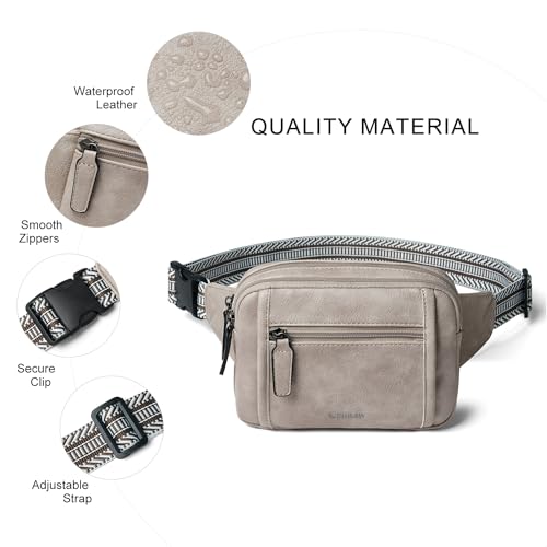 Image of LATMAP 3L TRIPLE ZIP Fanny Packs Belt Bag For Women Men Crossbody Waist Pack Sling Chest Bum Travel Bag Purse Faux Leather Fashion Cute Grey