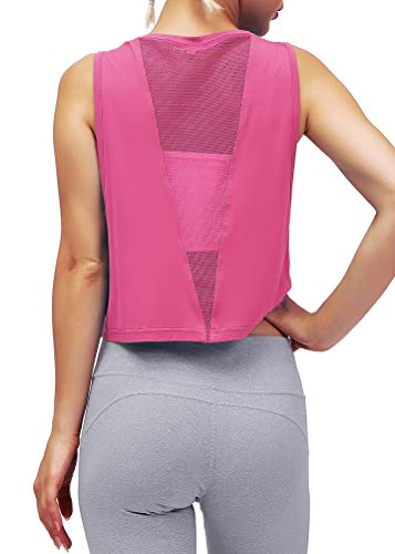 Mippo Athletic Crop Tops for Women Muscle Tee Workout Tops Women Cropped Tank Tops Summer Shirts Exercise Gym Crop Tops Cropped Tshirts Fuchsia S