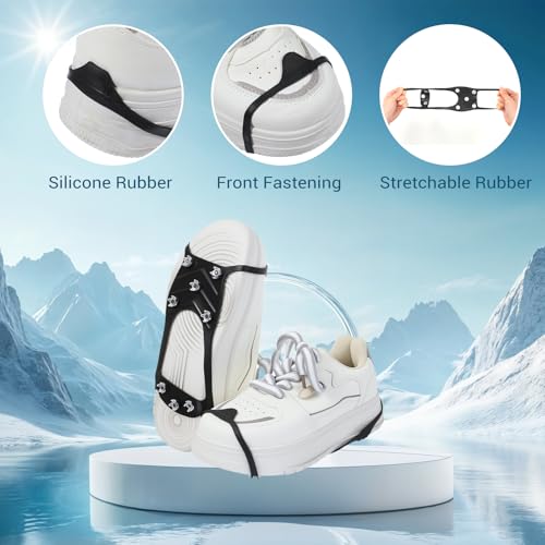 2 Pairs Ice Cleats for Shoes and Boots, Ice Snow Gripper Shoe/Boot Traction Cleats with 8 Stainless Steel Spikes, Winter Outdoor Anti-Slip Crampons for Walking, Climbing and Hiking - Thumbnail 4