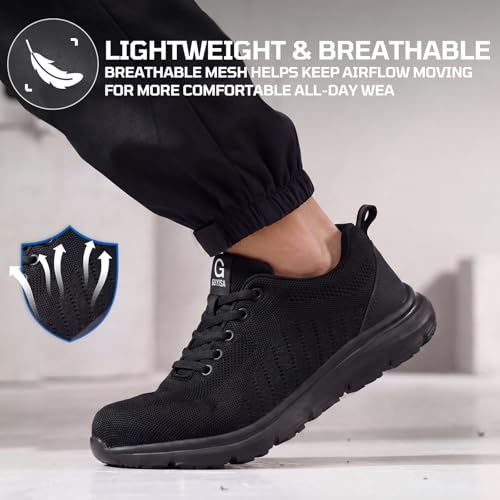 Image of Steel Toe Shoes for Men Lightweight Safety Work Shoes with Kevlar Puncture Resistant Midsole Comfortable Low Top Work Shoes for Warehouse Factory Light Construction
